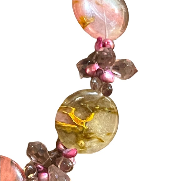 Stunning colorful faux Quartz Chunky stone disk pearl glass crystal necklace - Picture 9 of 13